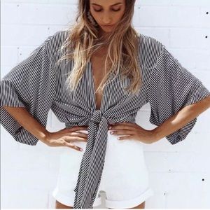 Black & White Stripe Tie Knot Top